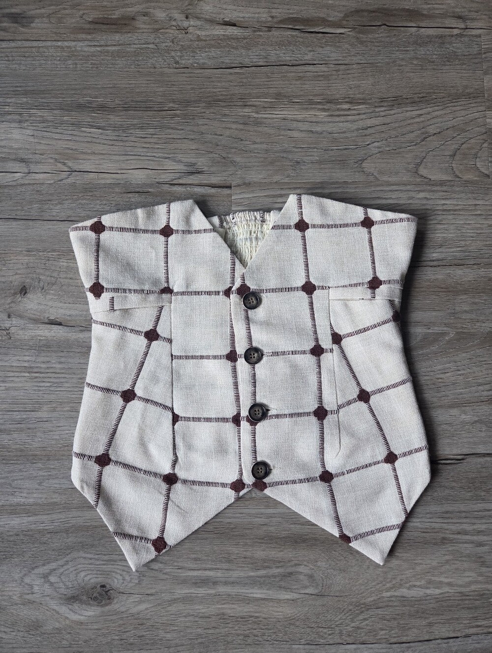 Strapless Corset Tube Vest Top Checkered Tailored Bustier Minimalist Neutral